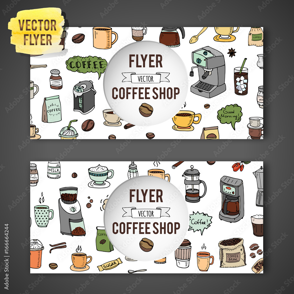 Hand drawn doodle Coffee time icon set Vector illustration isolated ...