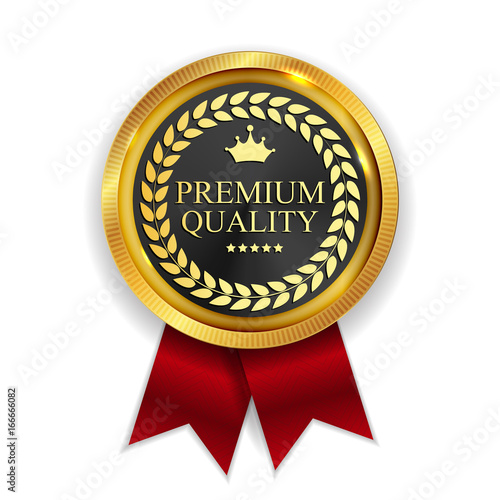 Premium Quality Golden Medal Icon Seal  Sign Isolated on White B photo