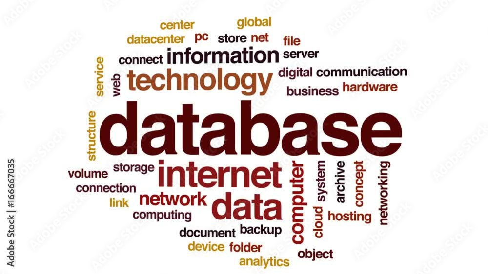Database animated word cloud, text design animation. Database animated word cloud, text design animation.