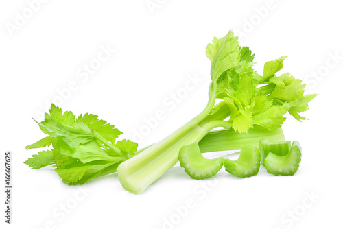 fresh celery with slice isolated on white background