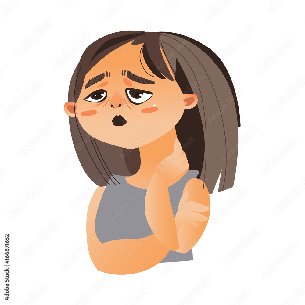 Woman feeling fatigue, cartoon vector illustration isolated on white  background. Half length portrait of girl, woman feeling fatigue, sick,  unwell Stock Vector | Adobe Stock