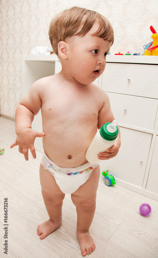 Cute Baby Boy Wearing Diapers Running Stock Photo 82449652