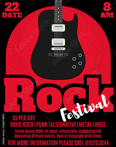 Rock music festival poster or flyer design. Vector illustration