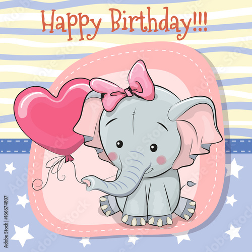 Cute Cartoon Elephant with balloon