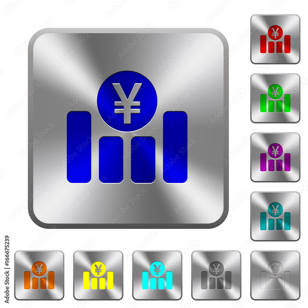 Yen financial graph rounded square steel buttons