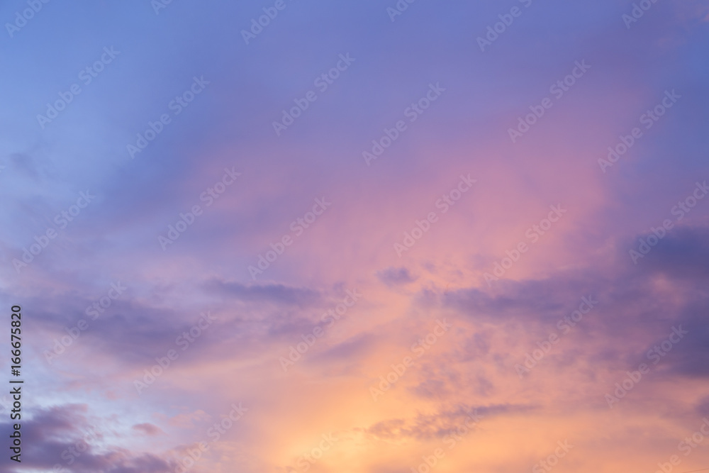 golden sky at dusk with colorful clouds Look beautiful.