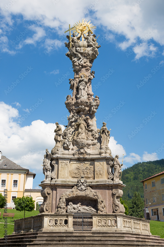 Kremnica  - The baroque Holy Trinity column on the Safarikovo square by Dionyz Ignac Staneti (1765 - 1772).