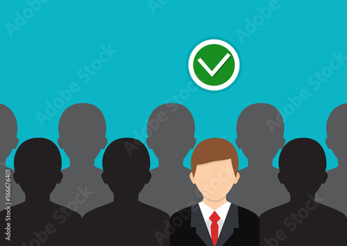 Find the right person. Concept of job, human resource. Choosing the right person. Flat vector isolated on background.