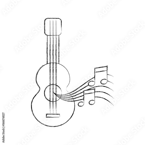 acoustic guitar with music notes vector illustration design