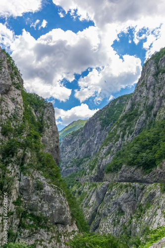 A picturesque journey along the roads of Montenegro among rocks and tunnels. The river Moraca.