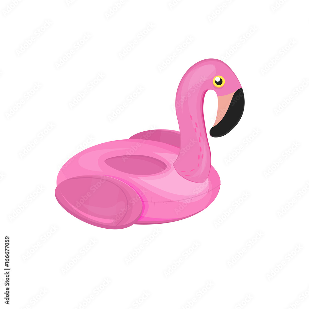 Fototapeta Funny pool float flamingo. Vector illustration. Pool toy flamingo isolated on white. Swim ring.