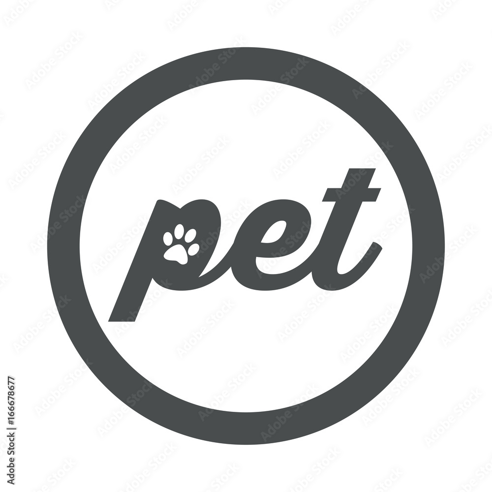 Icono plano pet con huella gato en circulo color gris Icono plano pet con huella gato en circulo color gris