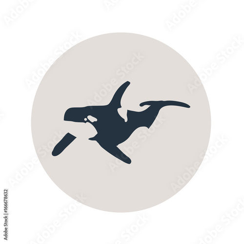 Icono plano orca en espacio negativo en circulo gris
