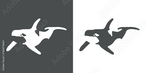Icono plano orca en espacio negativo gris y blanco