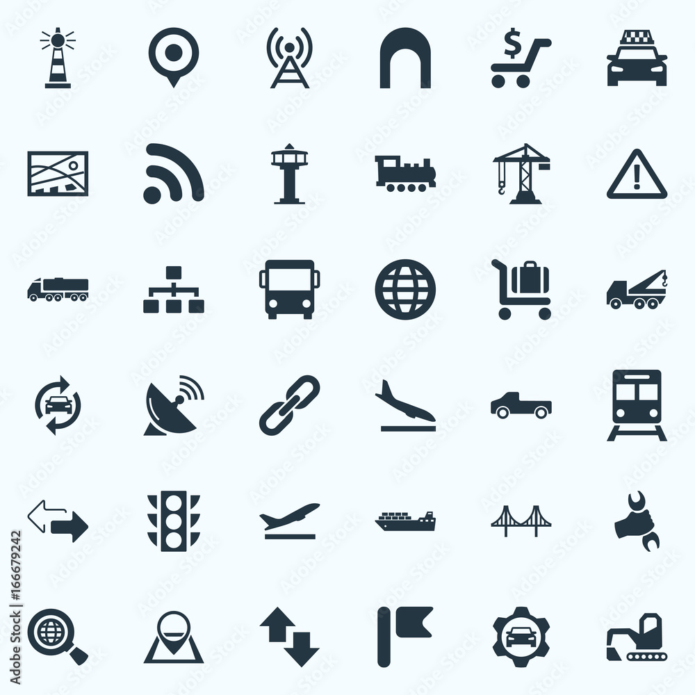 Vector Illustration Set Of Simple Transportation Icons. Elements Map