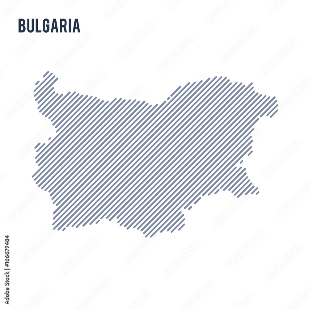 Vector abstract hatched map of Bulgaria with oblique lines isolated on a white background.