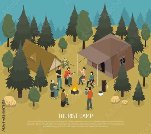 Tourist Camp Isometric Illustration