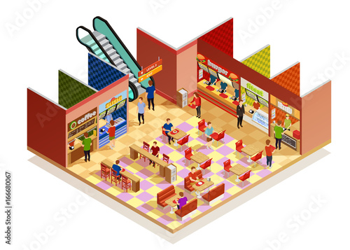 Food Court Isometric Composition