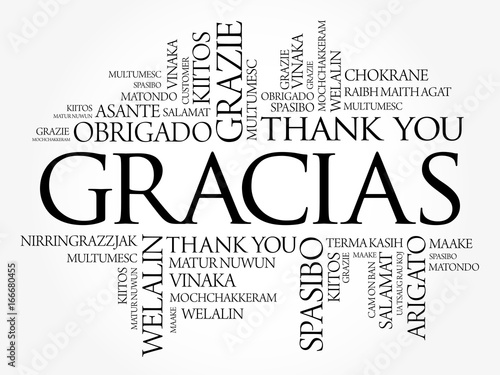 Gracias (Thank You in Spanish) Word Cloud background, all languages, multilingual for education or thanksgiving day
