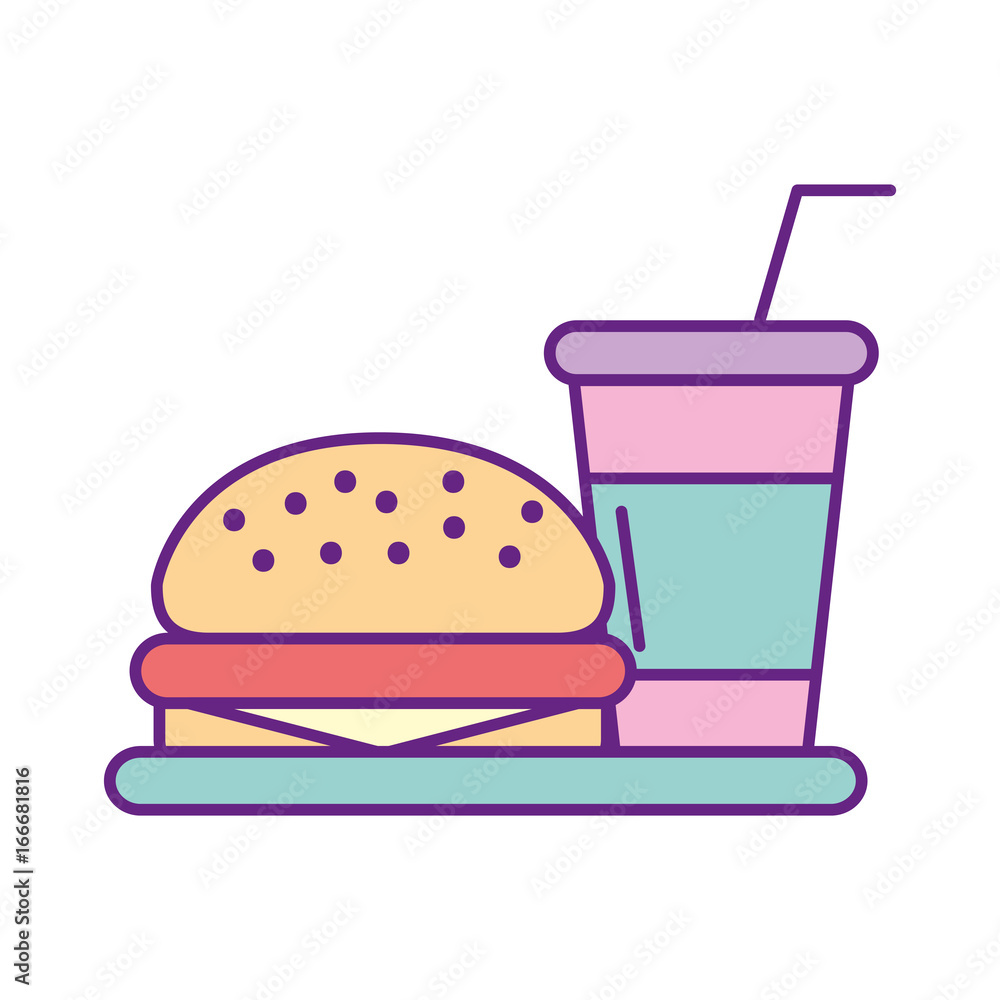 delicious burger with soda vector illustration design delicious burger with soda vector illustration design