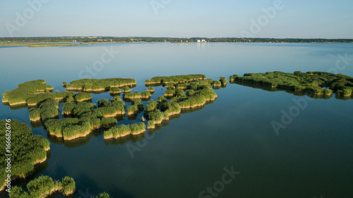 Fototapeta Naklejka Na Ścianę i Meble -  Aerial view Reeds island in the lake on Hungary, Sukoro, Velence.