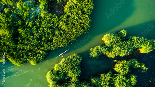 Fototapeta Naklejka Na Ścianę i Meble -  Aerial view Reeds island in the lake on Hungary, Sukoro, Velence.