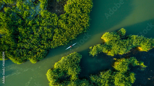 Fototapeta Naklejka Na Ścianę i Meble -  Aerial view Reeds island in the lake on Hungary, Sukoro, Velence.