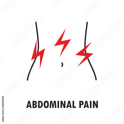 Abdominal pain or stomach-ache. Logo or icon template in linear style isolated on white background.