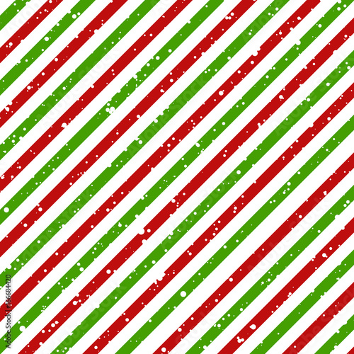 Christmas diagonal striped red and green lines on white background with snow texture, Vector