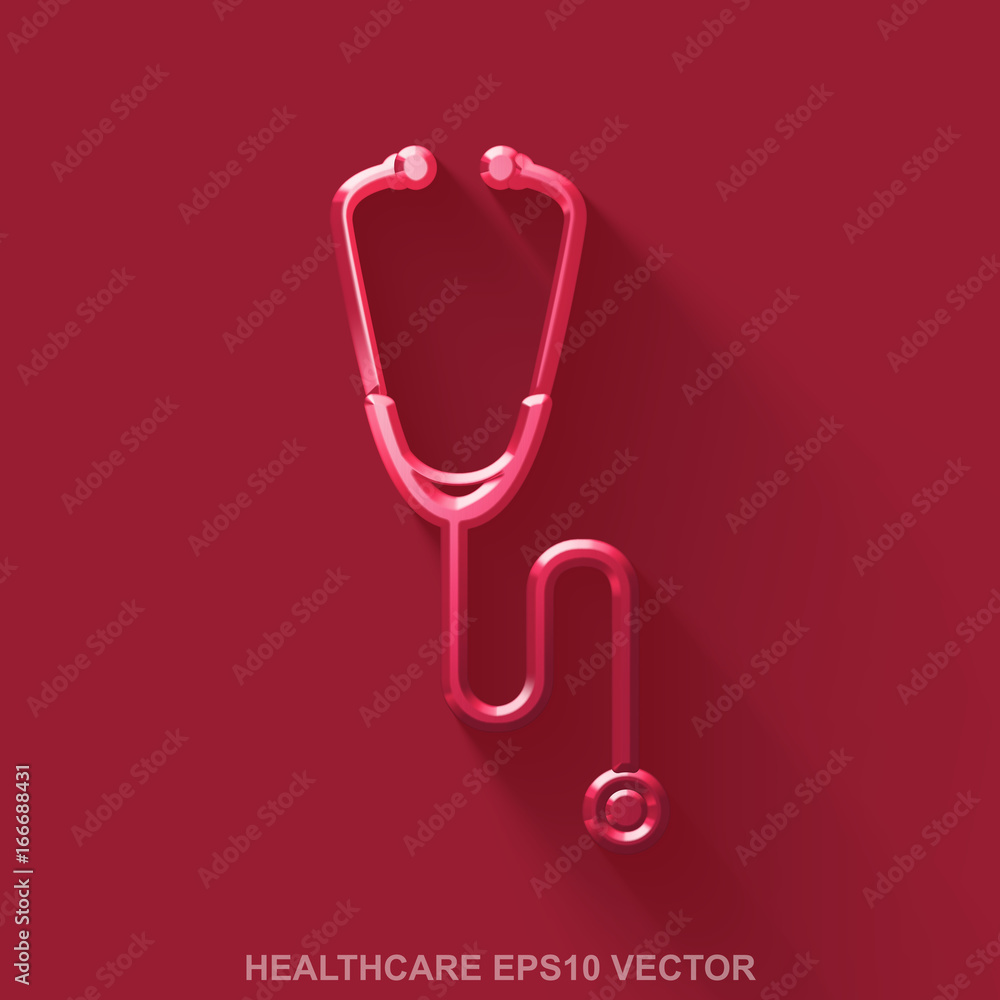Flat metallic Medicine 3D icon. Red Glossy Metal Stethoscope on Red background. EPS 10, vector. Flat metallic Medicine 3D icon. Red Glossy Metal Stethoscope on Red background. EPS 10, vector.