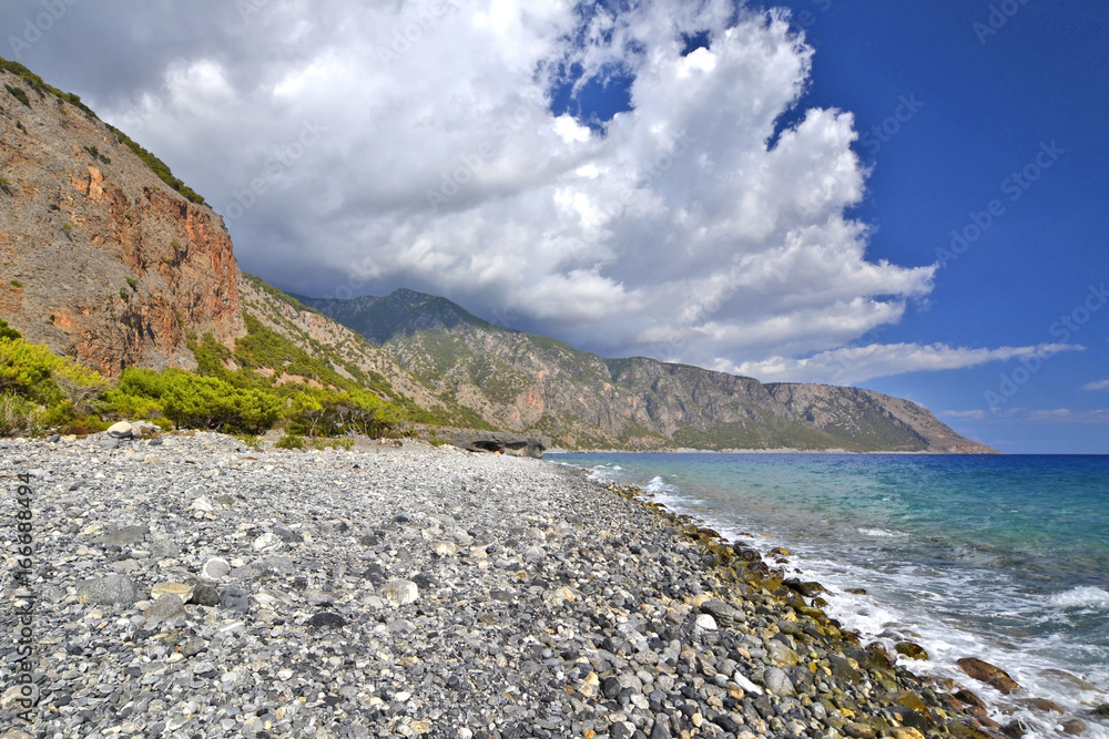 Stony beach on the Crete island, Greece