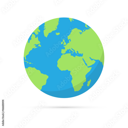 Globe world map with shadow on white background