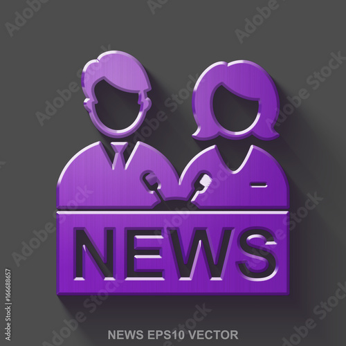 Flat metallic news 3D icon. Purple Glossy Metal Anchorman on Gray background. EPS 10, vector.