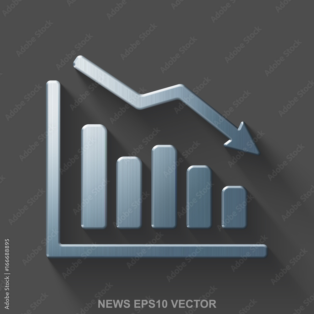 Flat metallic news 3D icon. Polished Steel Decline Graph on Gray background. EPS 10, vector. Flat metallic news 3D icon. Polished Steel Decline Graph on Gray background. EPS 10, vector.