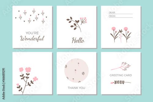 Vector Scandinavian Herbs and Flowers Cards, Simple Hand Drawn Greeting Cards, Wedding Anniversary Cards, Creative Floral Backgrounds