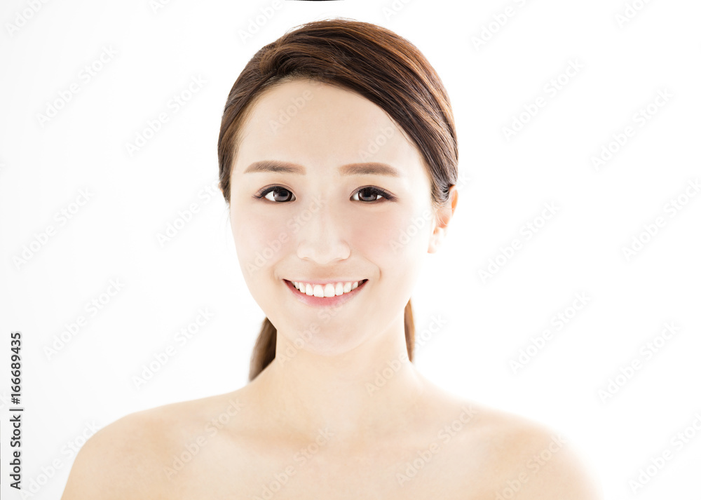 closeup beautiful young woman with clean face closeup beautiful young woman with clean face