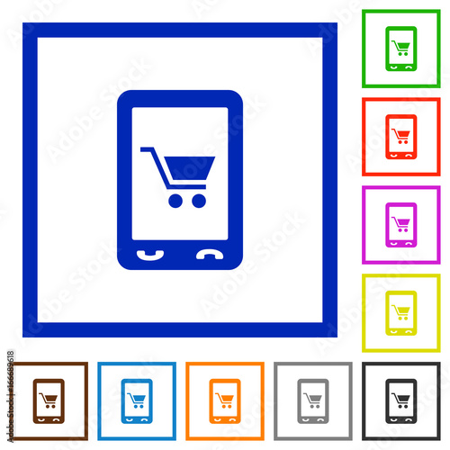 Mobile shopping flat framed icons