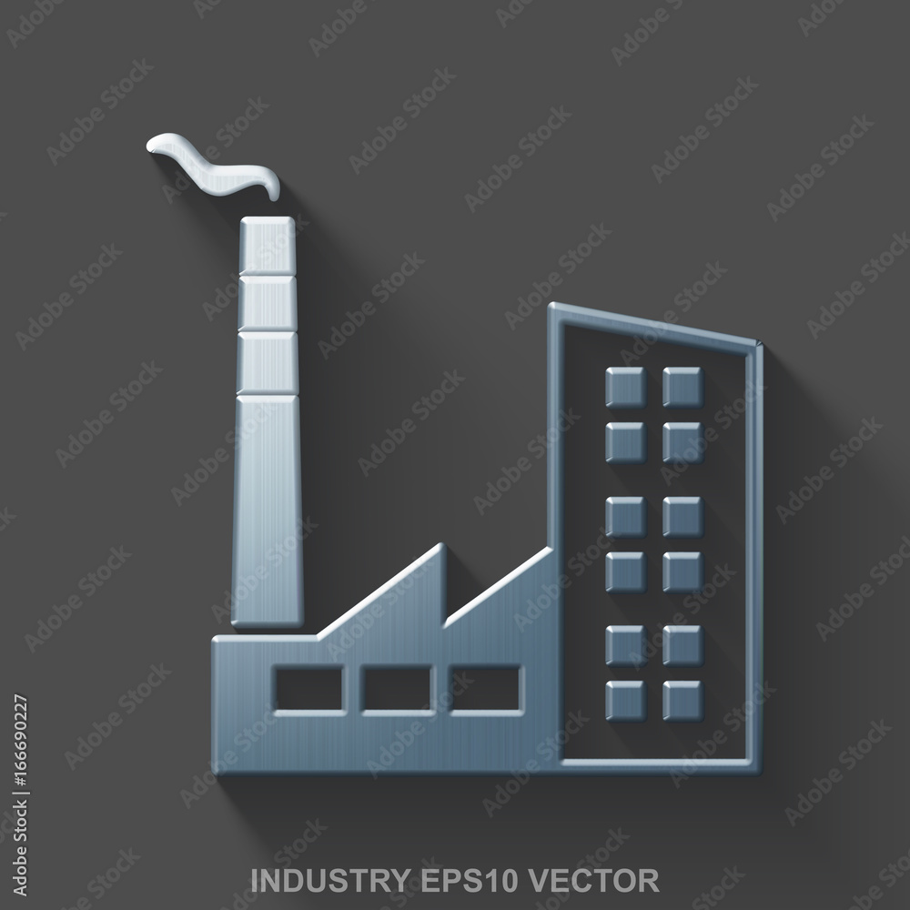 Flat metallic Manufacuring 3D icon. Polished Steel Industry Building on Gray background. EPS 10, vector. Flat metallic Manufacuring 3D icon. Polished Steel Industry Building on Gray background. EPS 10, vector.