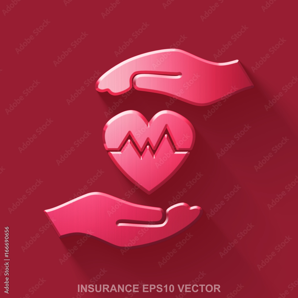 Flat metallic Insurance 3D icon. Red Glossy Metal Heart And Palm on Red background. EPS 10, vector. Flat metallic Insurance 3D icon. Red Glossy Metal Heart And Palm on Red background. EPS 10, vector.