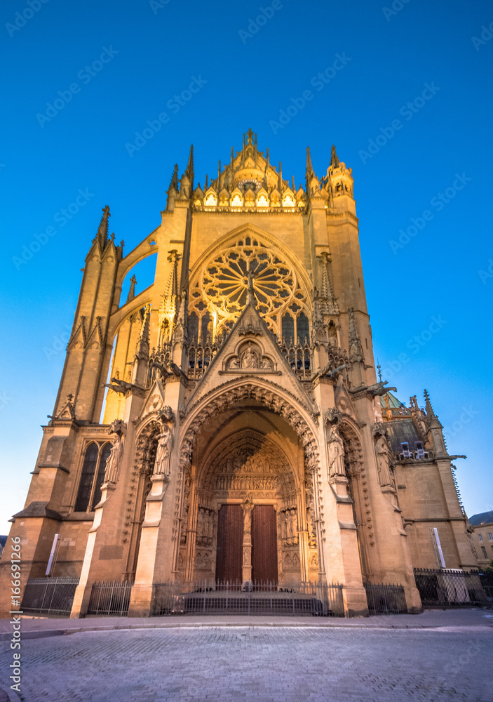 The Cathedral of Saint Stephen of Metz, France, (Cathédrale Saint Étienne). It is the historic cathedral of the Roman Catholic Diocese of Metz and the seat of the Bishop of Metz 