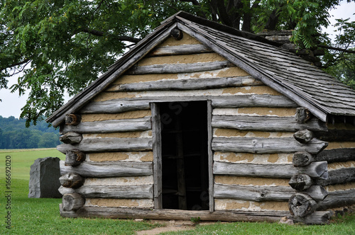 Muhlenberg Brigade log cabin hut for Continental Army George Washington encampment in Valley Forge National Historical Park Pennsylvania © Barbara