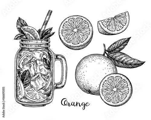 Ink sketch of orange beverage