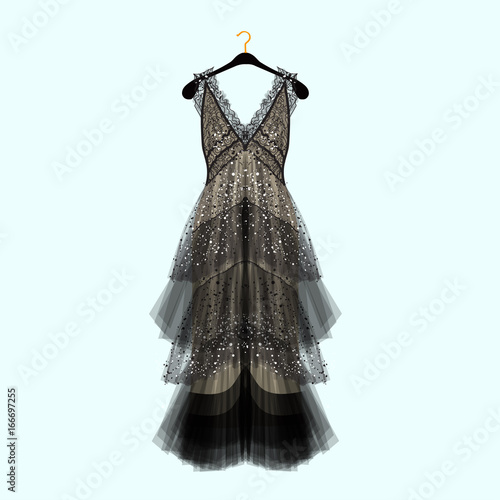 Retro style dress with rhinestones. Celebrity dress.Luxury dress. Fashion vector illustration