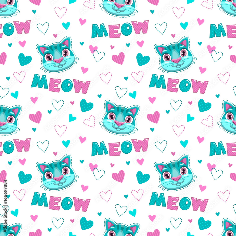 Obraz premium Cute childish seamless pattern with funny cats