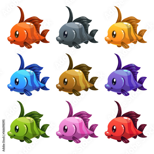 Cute cartoon colorful fishes set.