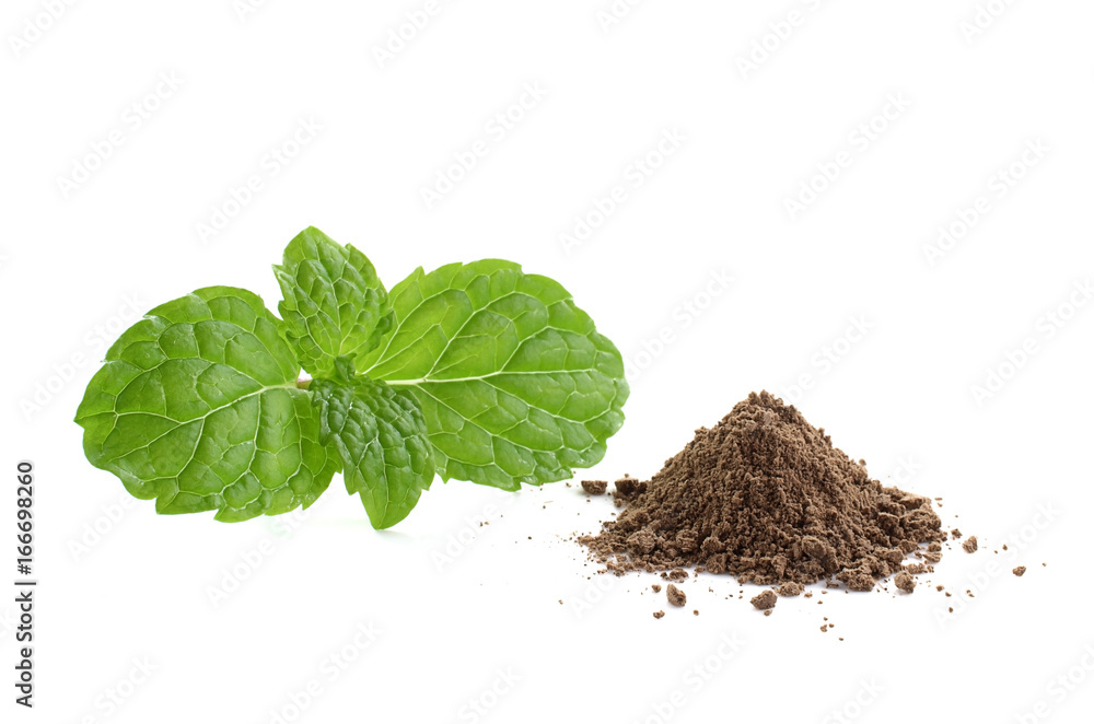 mint leaves and drug isolated on white background mint leaves and drug isolated on white background