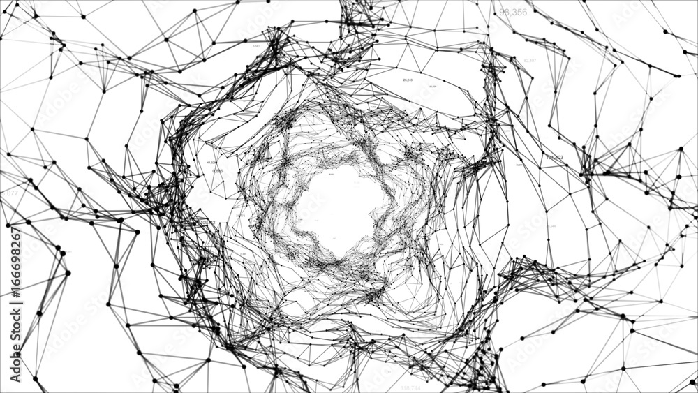 Abstract black and white space background, geometry surfaces, lines and points. Abstract tunnel grid. Can be used as digital dynamic wallpaper, technology background. 3d illustration Stock Illustration | Adobe Stock Abstract black and white space background, geometry surfaces, lines and points. Abstract tunnel grid. Can be used as digital dynamic wallpaper, technology background. 3d illustration Stock Illustration | Adobe Stock