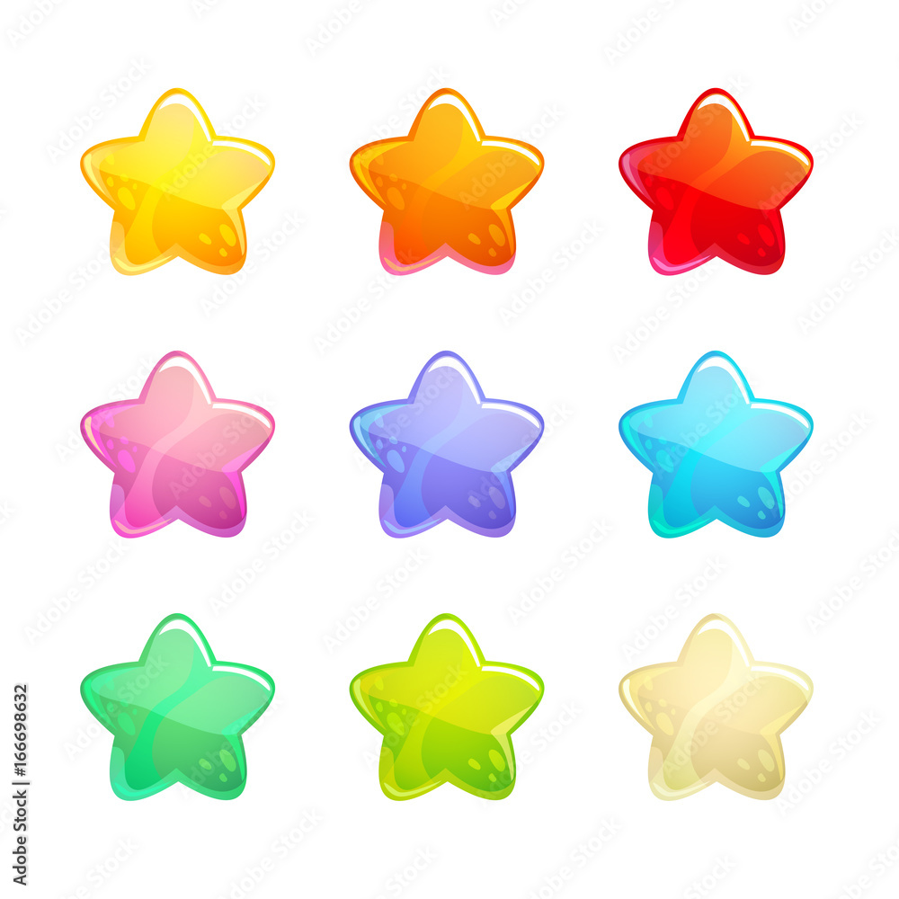 Cartoon glossy colorful stars set. Cartoon glossy colorful stars set.