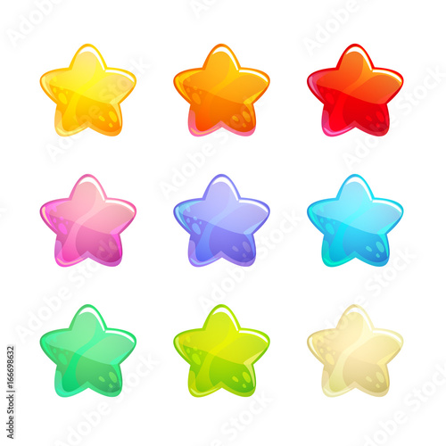 Cartoon glossy colorful stars set.