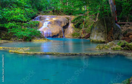 Erawan Waterfall is a beautiful waterfall in the tropical forest.